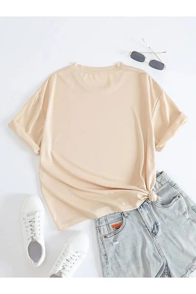 trendgar Μπλουζάκι Red Brooklyn Printed Beige Oversize
