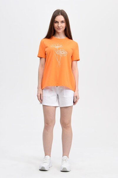 defys Tricou portocaliu pentru femei - Imprimat, maneca scurta, decolteu oval...