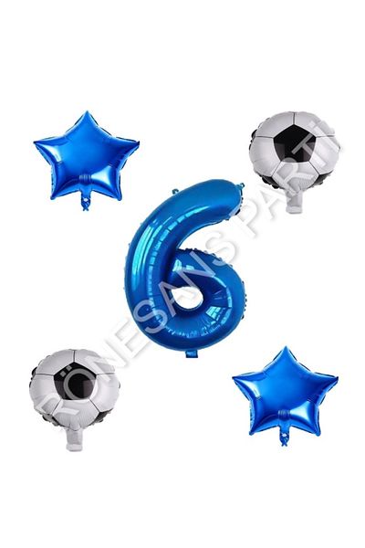 RÖNESANS PARTİ Star Soccer Ball Star Number Balloon Set Blue Age 6