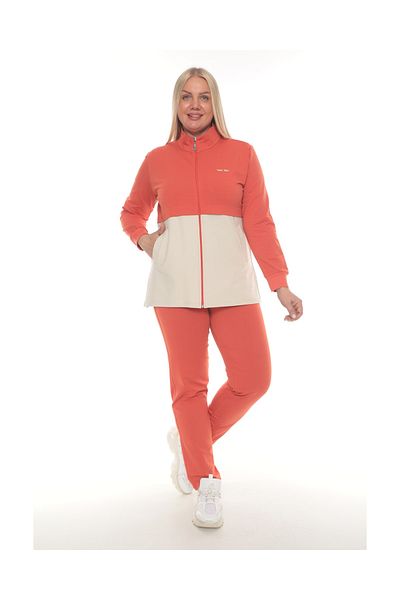 WND SPORT Wnd Women's Large Size Tracksuit Set - Stand Collar, Zipper and Pocket
