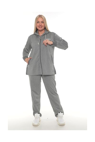 WND SPORT Hooded Glitter Fabric Stone Detail Embroidered Classic Leg 2-Piece Wnd Women's Large Size Tracksuit Set