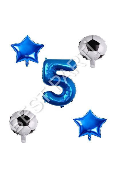 BEST PARTİ DOĞUM GÜNÜ PARTİ SÜSLERİ Football Ball Star Number Balloon Set Blu...