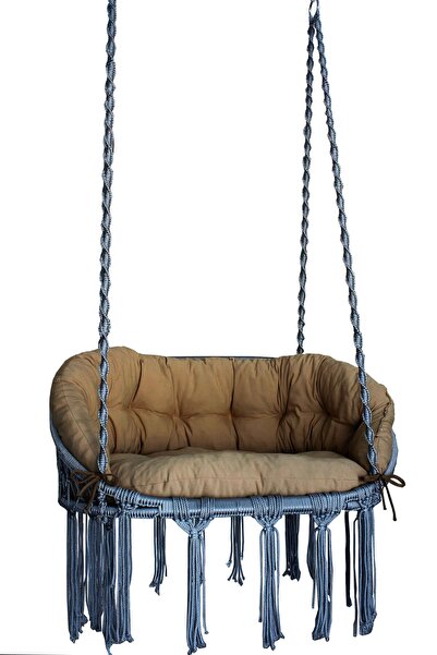 ALTINOLUK HAMAK Makrome Salıncak Bahçe Balkon Salıncağı ( Gri ) Minderli