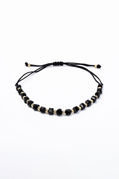 TURAN JEWELLRY 14 Ayar Altın Dorika Toplu Hematit Taşlı Erkek Ipli Bileklik