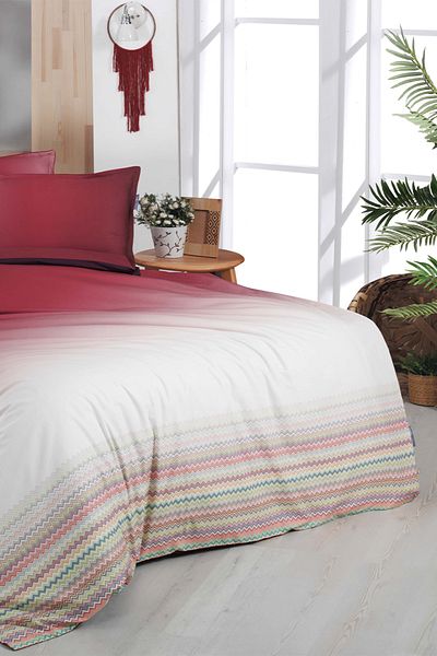 Sarev Lindi Red Double 100% Cotton Fancy Poplin Duvet Cover Set