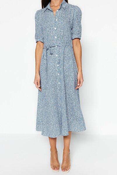 Trendyol Collection Többszínű virágmintás hasított szőtt ingruha TWOSS23EL02397