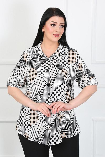 By Alba Collection Γυναικείο πουκάμισο βισκόζης με μοτίβο βιζόν, βαμβακερό και μεγάλο μέγεθος