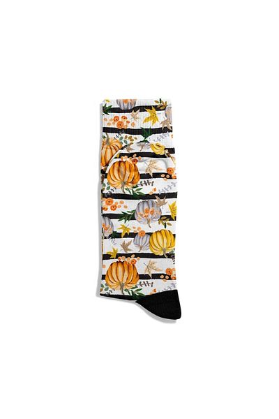 Eğlenceli Çoraplar Fun Socks Unisex White Floor Pumpkin Pattern Printed Socks Ecsoket495