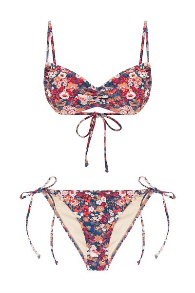 AQUELLA Floral Patterned Gathered Bustier Bikini Set