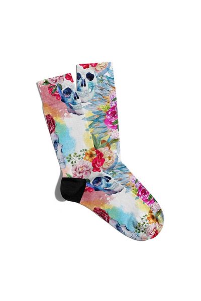 Eğlenceli Çoraplar Fun Socks Unisex Floral Skull Skull Printed Socks Ecsoket045