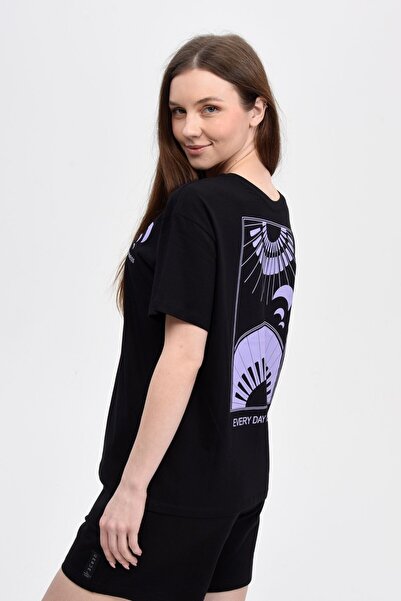 defys Tricou pentru femei față și spate cu imprimeu cu mânecă scurtă guler ro...
