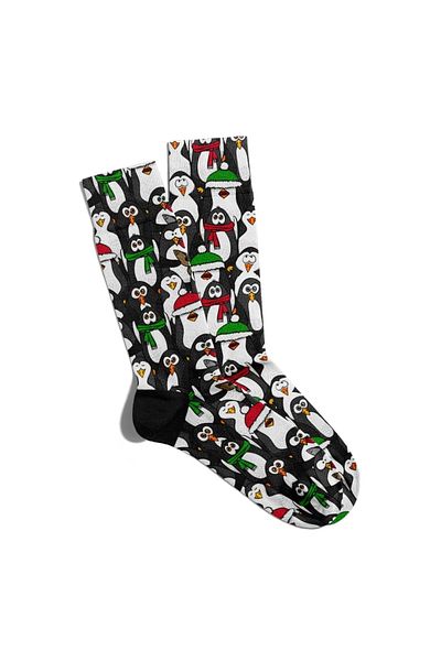 Eğlenceli Çoraplar Fun Socks Unisex Cute Penguin Christmas Printed Socks Ecsoket025