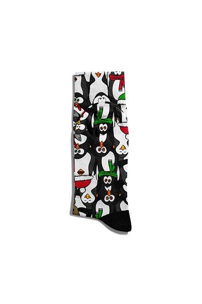 Eğlenceli Çoraplar Fun Socks Unisex Cute Penguin Christmas Printed Socks Ecsoket025