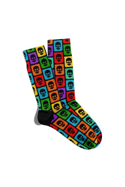 Eğlenceli Çoraplar Fun Socks Unisex Colorful Checkered Skul Printed Socks Ecsoket226