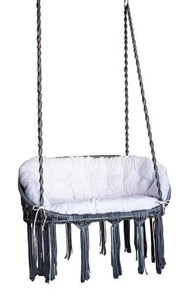 ALTINOLUK HAMAK Makrome Salıncak Bahçe Balkon Salıncağı ( Gri ) Minderli