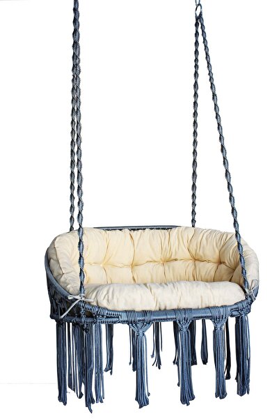 ALTINOLUK HAMAK Makrome Salıncak Bahçe Balkon Salıncağı ( Gri ) Minderli