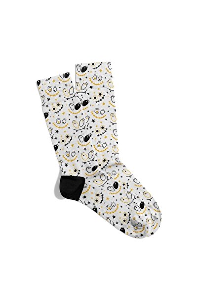 Eğlenceli Çoraplar Διασκεδαστικές κάλτσες Unisex Confused Skull Emoji με τύπω...