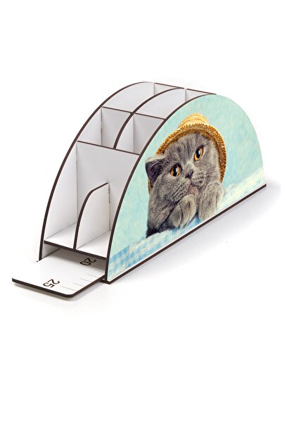 kutuTR Wooden Vip Cat Series Rainbow Ruled Desktop Pen Holder Organizer Assembled Boxed