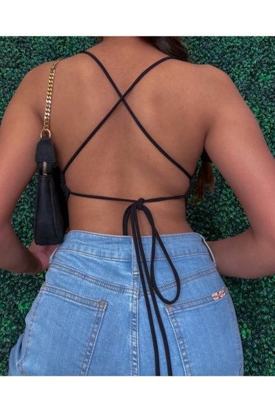 f-maskfashion Micro Kumaş Ip Bağlamalı Crop