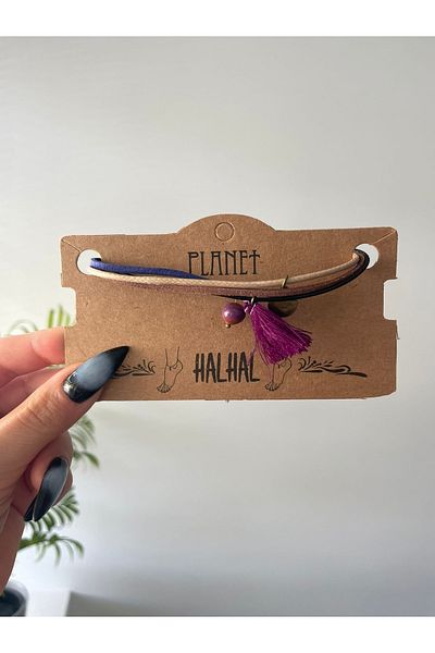 Planet Butik Purple Tassel Detailed Nubuck Authentic Anklet