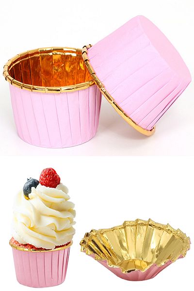 Parti dolabı 25 Pieces Pink Gold Metallic Muffin Cake Mold Shiny Gold Cupcake Capsule Muffin Mold 7x4 Cm