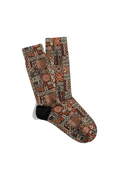 Eğlenceli Çoraplar Fun Socks Unisex Brown Geometric Ethnic Pattern Printed Socks Ecsoket417
