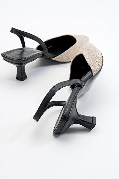 LuviShoes Přes béžové černé dámské boty na podpatku