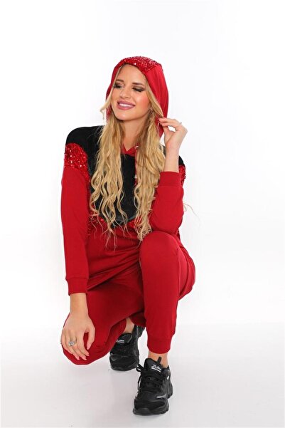 WestBound Γυναικεία αθλητική φόρμα με βελούδινη λεπτομέρεια με παγιέτες Claret Red