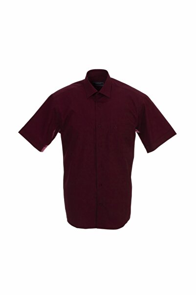 MASTİNO Regular Fit Kısa Kollu Bordo Renk Gömlek