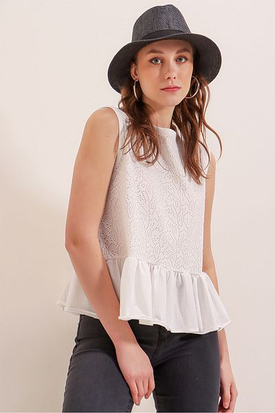 Pattaya Women's Ruffle Detailed Sleeveless Lace Blouse P21s201-2064
