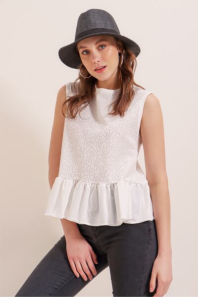 Pattaya Women's Ruffle Detailed Sleeveless Lace Blouse P21s201-2064