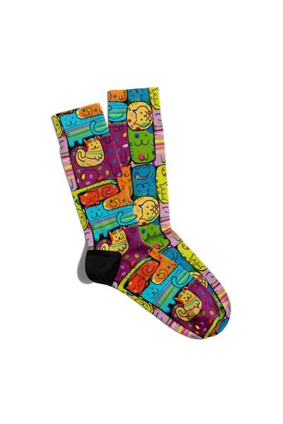Eğlenceli Çoraplar Eğlenceli Çorap Unisex Renkli Sevimli Kedi Baskılı Çorap E...