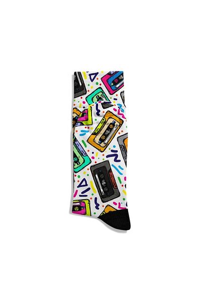 Eğlenceli Çoraplar Fun Socks Unisex	Colorful Cassette Retro Popart Printed Socks Ecsoket340