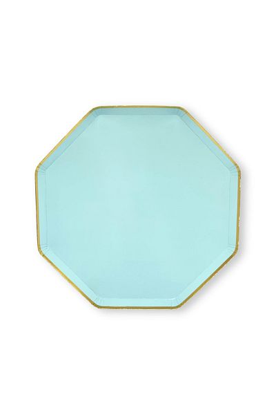 Mare Karnaval Octagonal Nile Green Gold Gilt Cardboard Party Plate 8 Pieces-18cm