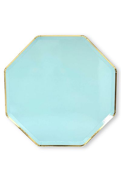 Mare Karnaval Octagonal Nile Green Gold Gilt Cardboard Party Plate 8 Pieces-18cm