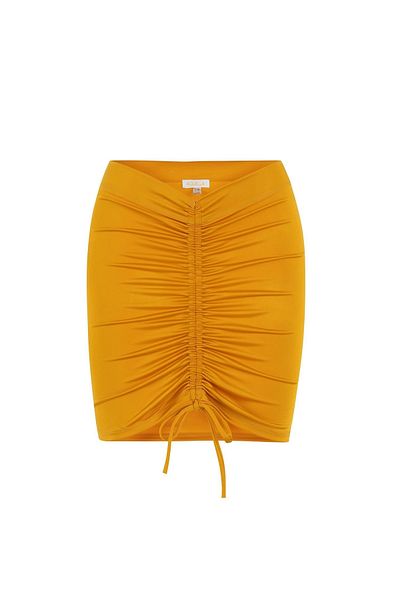 AQUELLA Gathered Mustard Beach Skirt