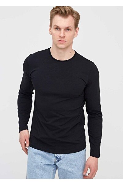 ANBAR Erkek Siyah Bisiklet Yaka Uzun Kollu Basic Tişört