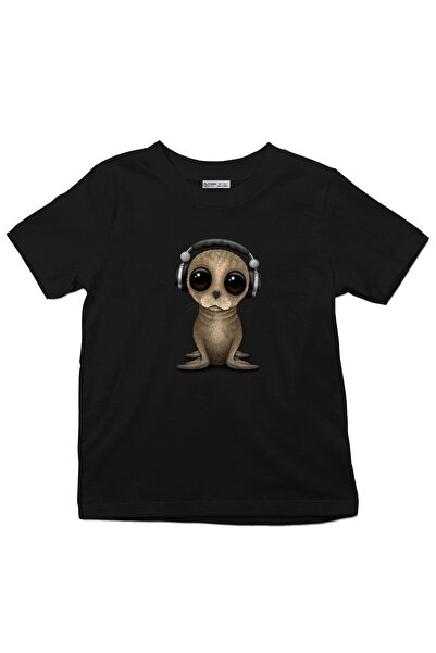 GreenMint تي شيرت للأطفال لطيف بيبي أسد البحر دي جي يرتدي سماعات_ks1119