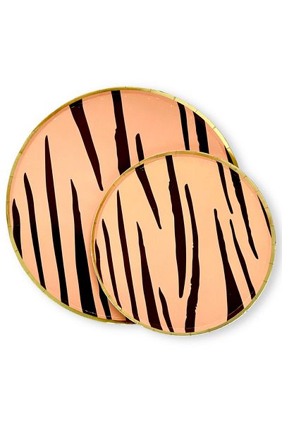 Mare Karnaval Safari Orange Zebra Gold Gilt Cardboard Plate 10 Pieces-23cm
