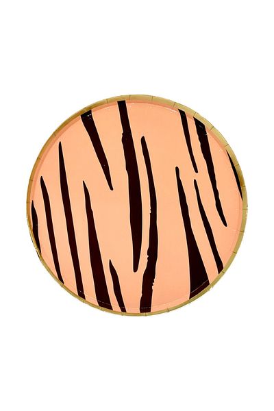 Mare Karnaval Safari Orange Zebra Gold Gilt Cardboard Plate 10 Pieces-23cm
