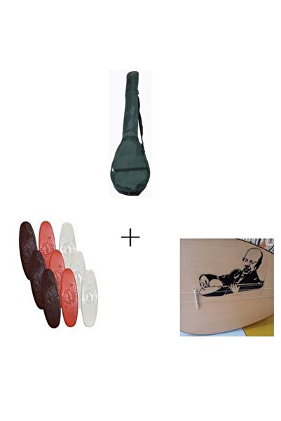 harmoni strings Bağlama Kılıfı Kısa Sap (neşet Ertaş Sticker+6 Adet Mızrap He...