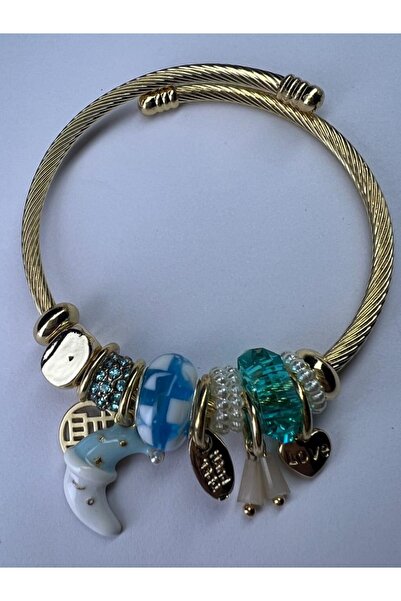 DUYGUSHOESBAG Model Gold Steel Bracelet with Blue Moon Figure