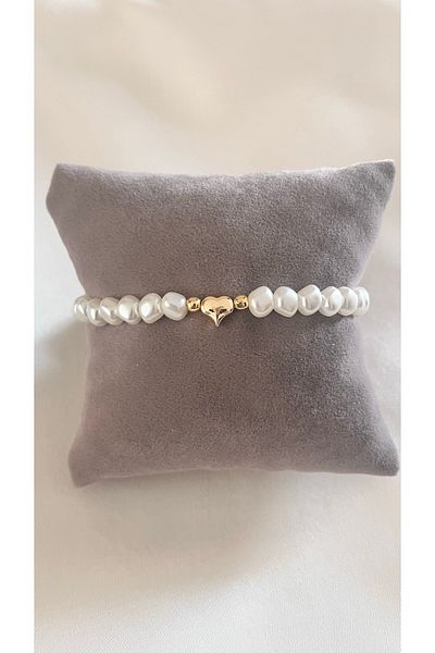Farah Butik Glass Pearl and Non-tarnishing Quality Cast Gold Gold Yellow Beaded Heart-Gift Bracelet