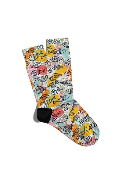 Eğlenceli Çoraplar Fun Socks Unisex Colorful Fishes Printed Socks Ecsoket067