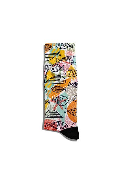 Eğlenceli Çoraplar Fun Socks Unisex Colorful Fishes Printed Socks Ecsoket067