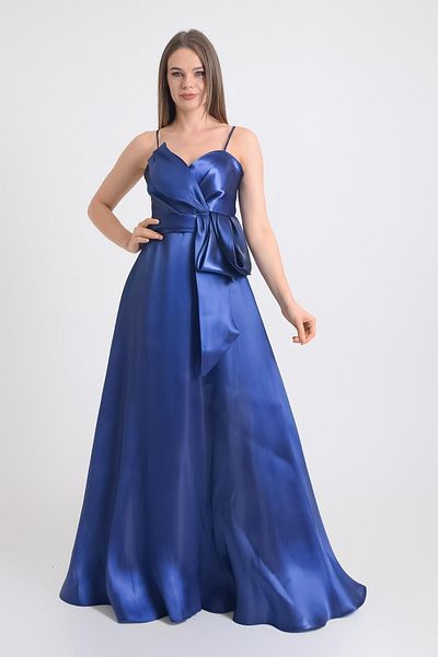SpringStore Rochie de seară din țesătură organizată Indigo cu fundă la talie