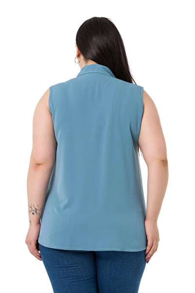 DISENTIS MODEST Cămașă albastră, fără mâneci, cu guler, cu nasturi