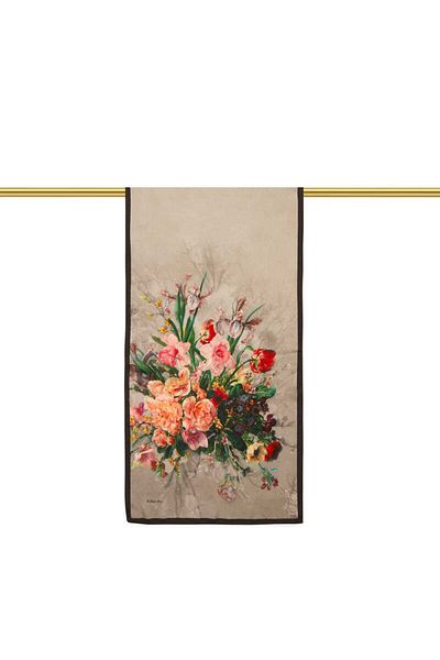 Bursa İpek Black Floral Narrow Silk Scarf
