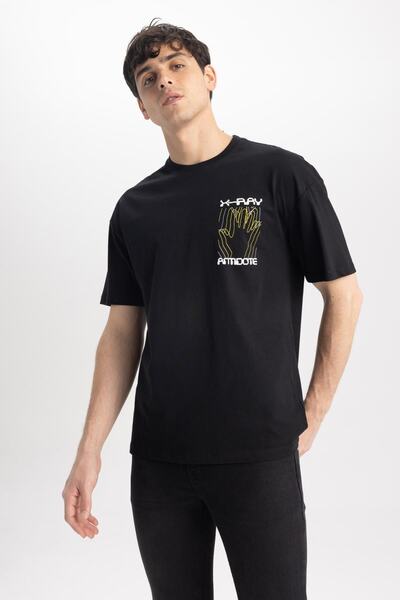 DeFacto Μπλουζάκι Comfort Fit Crew Neck Back Printed 100% Cotton T-shirt