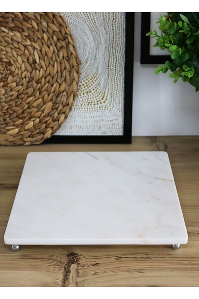 Gemboss Natural Marble 30x30 Cm Beaded Square Marble Presentation Table